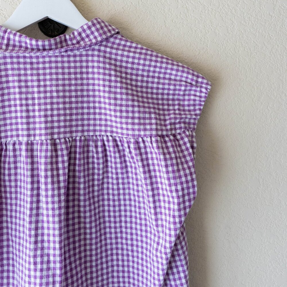 Lomon Purple White Gingham Button Front Top Women’s M Cotton Sleeveless - Picture 8 of 10
